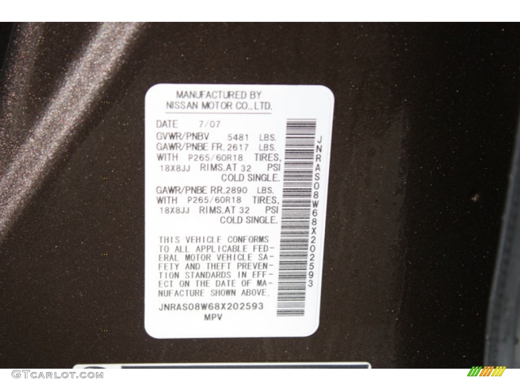 2008 Infiniti FX 35 AWD Info Tag Photo #59824277