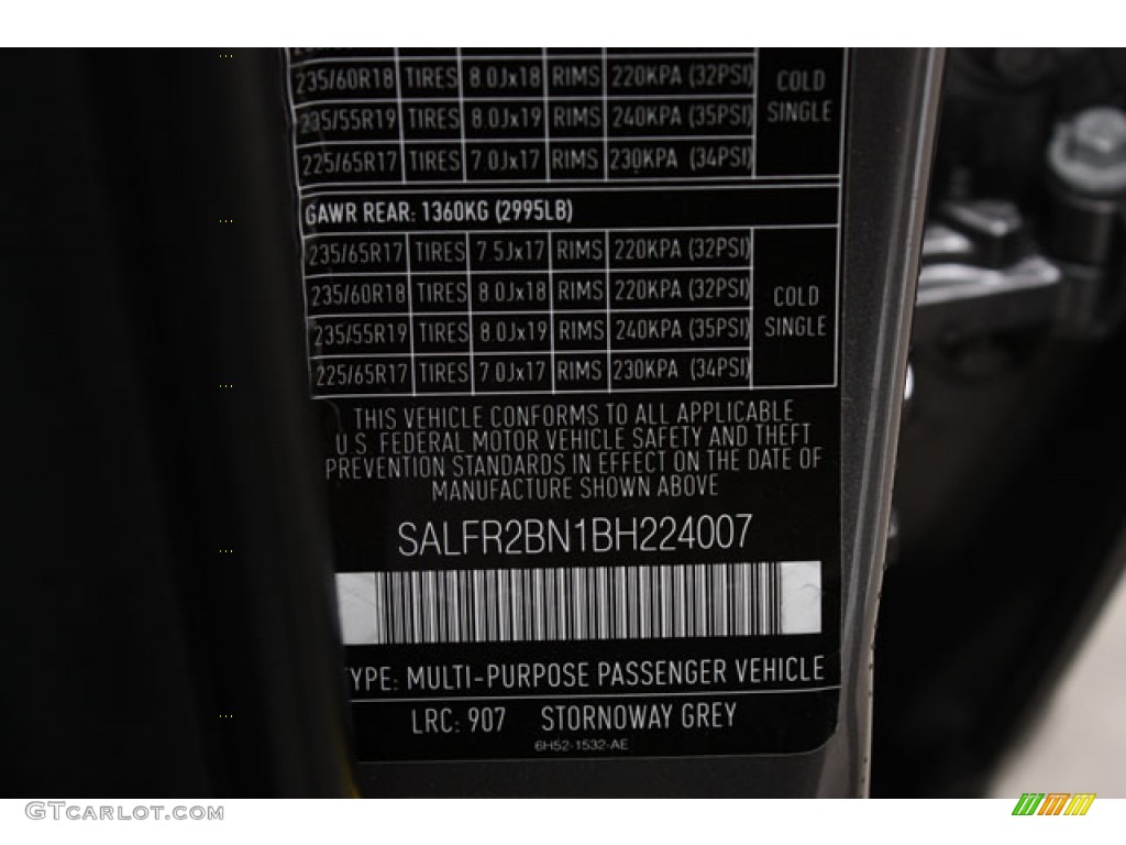 2011 LR2 Color Code LRC 907 for Stornoway Grey Metallic Photo #59826155