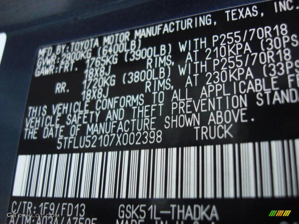 2007 Toyota Tundra Regular Cab Color Code Photos