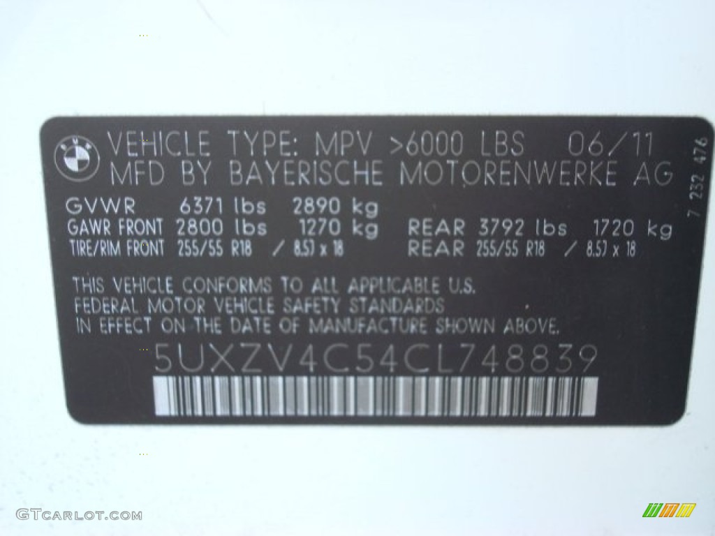 2012 BMW X5 xDrive35i Info Tag Photo #59828388