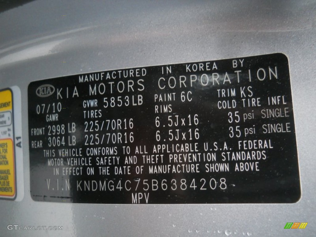 2011 Sedona Color Code 6C for Clear Silver Photo #59829321