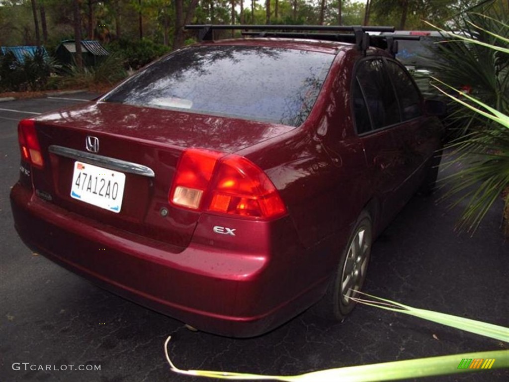 2002 Civic EX Sedan - Radiant Ruby Red Pearl / Beige photo #2