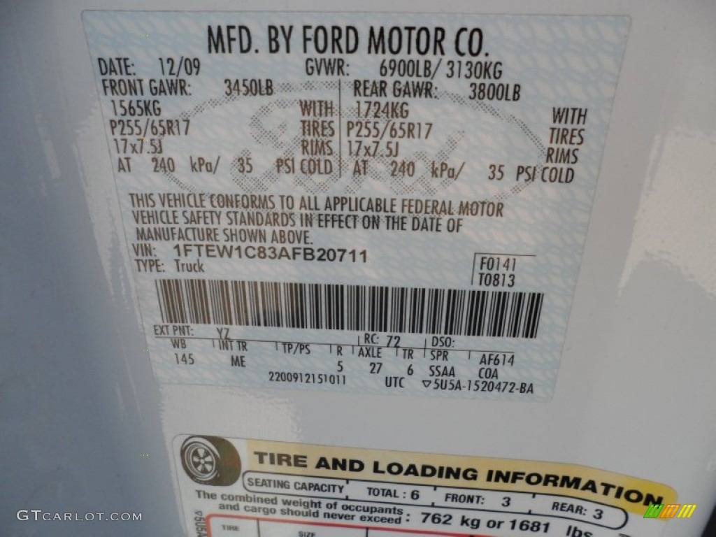 2010 F150 Color Code YZ for Oxford White Photo #59841588