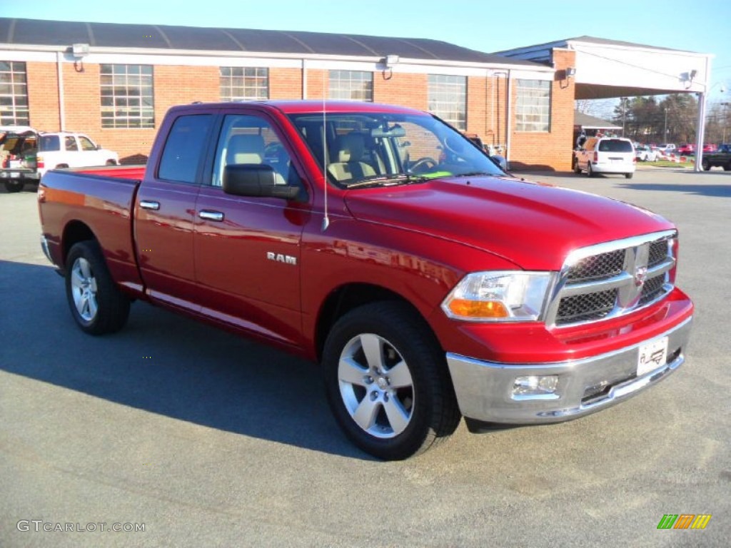 2009 Ram 1500 SLT Quad Cab - Inferno Red Crystal Pearl / Light Pebble Beige/Bark Brown photo #2