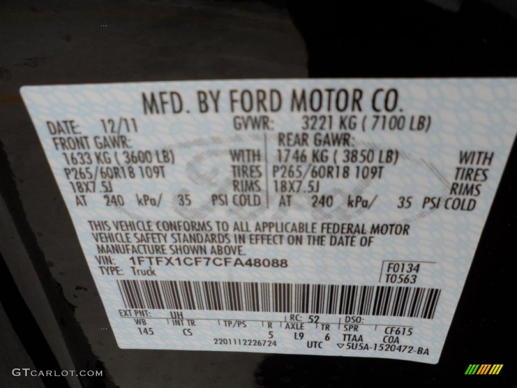 2012 F150 Color Code UH for Tuxedo Black Metallic Photo #59848795