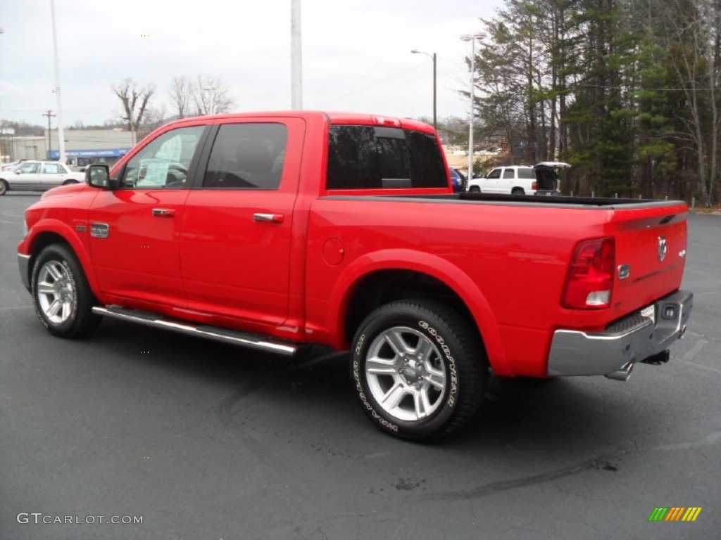 2012 Ram 1500 Laramie Longhorn Crew Cab 4x4 - Flame Red / Light Pebble Beige/Bark Brown photo #2