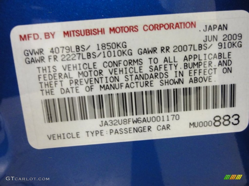 2010 Mitsubishi Lancer GTS Info Tag Photos