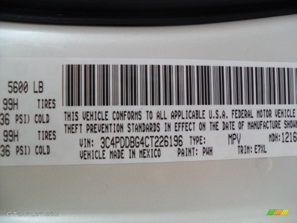 2012 Journey Color Code PWH for Ivory White Tri-Coat Photo #59851615