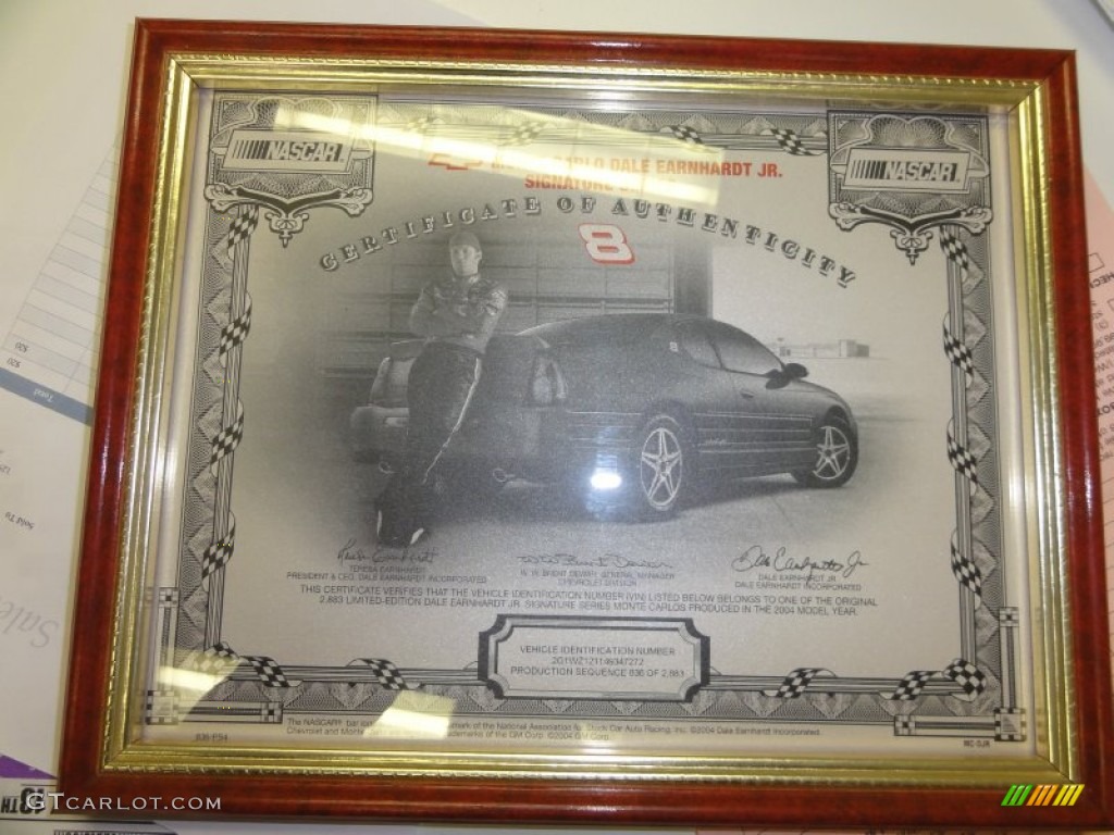 2004 Chevrolet Monte Carlo Dale Earnhardt Jr. Signature Series Info Tag Photo #59851801