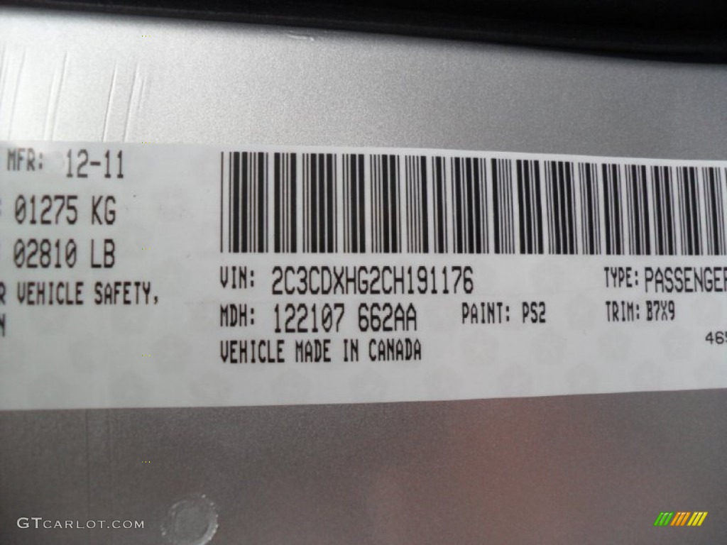 2012 Charger Color Code PS2 for Bright Silver Metallic Photo #59852404