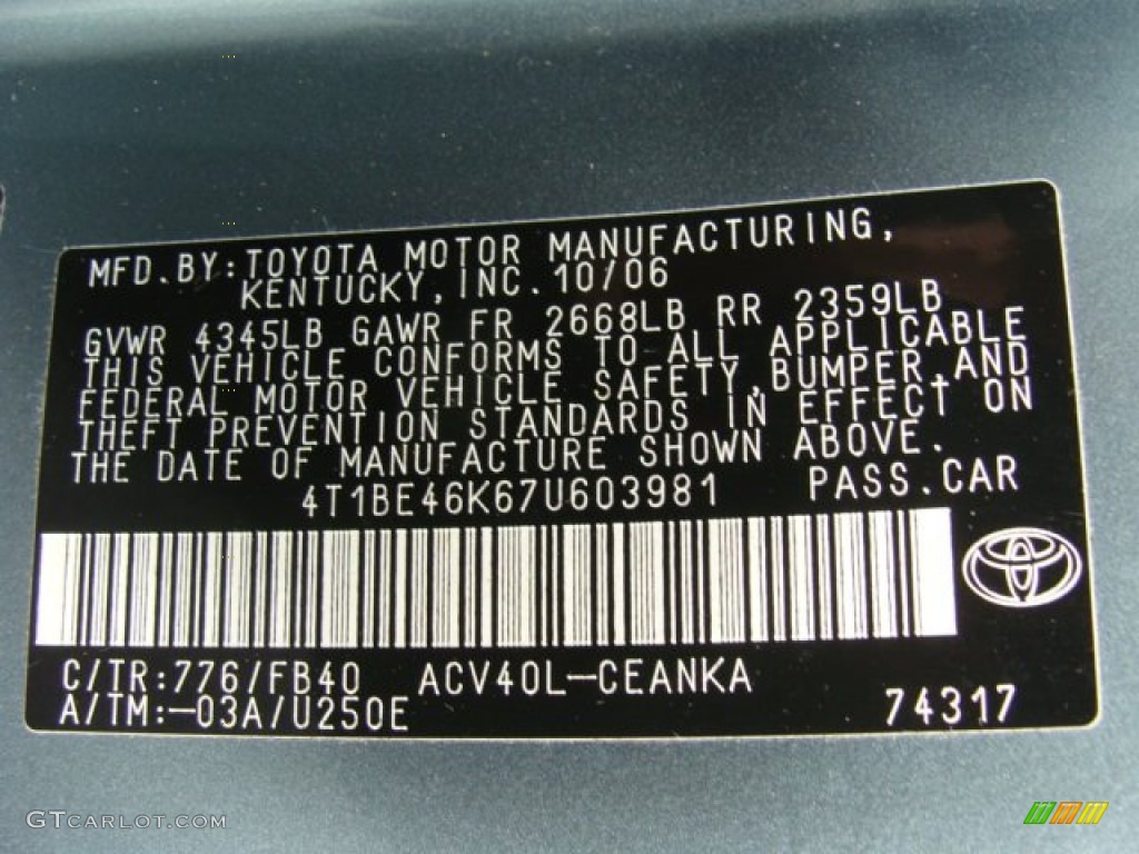 2007 Camry Color Code 776 for Aloe Green Metallic Photo #59856484