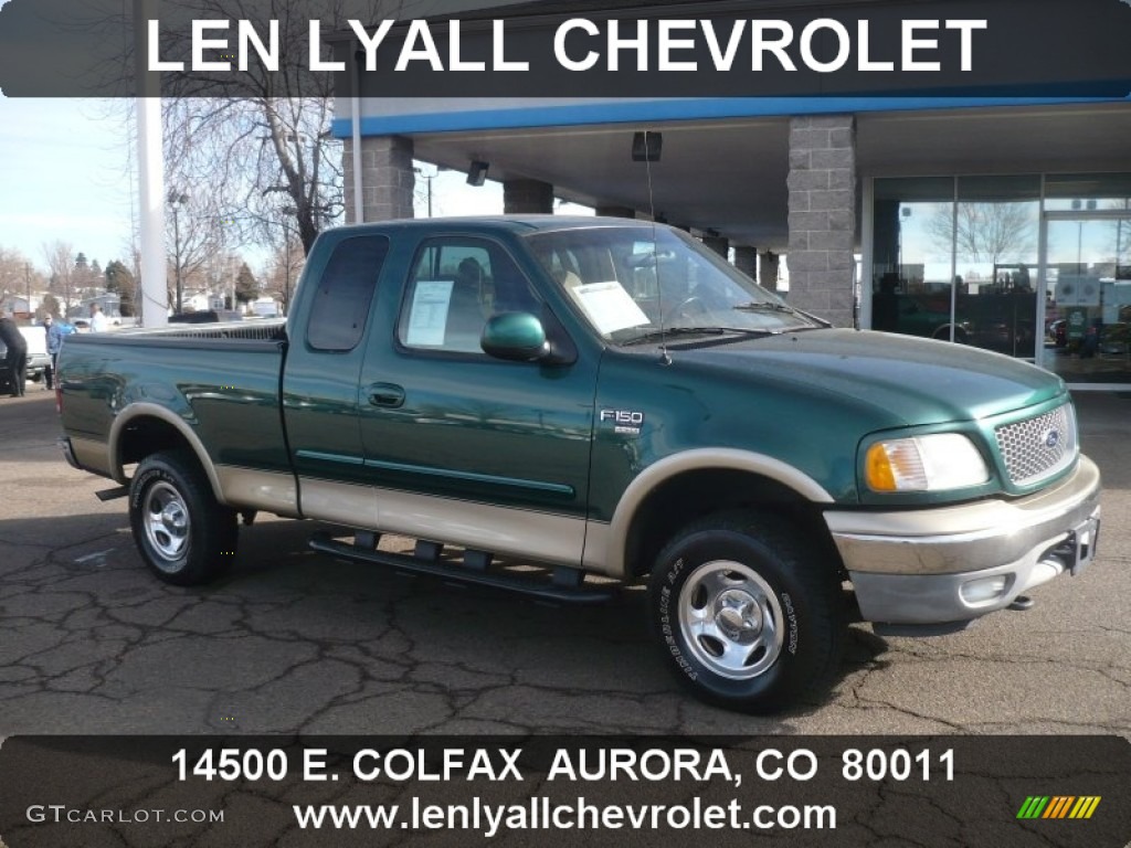 1999 F150 XLT Extended Cab 4x4 - Amazon Green Metallic / Medium Prairie Tan photo #1