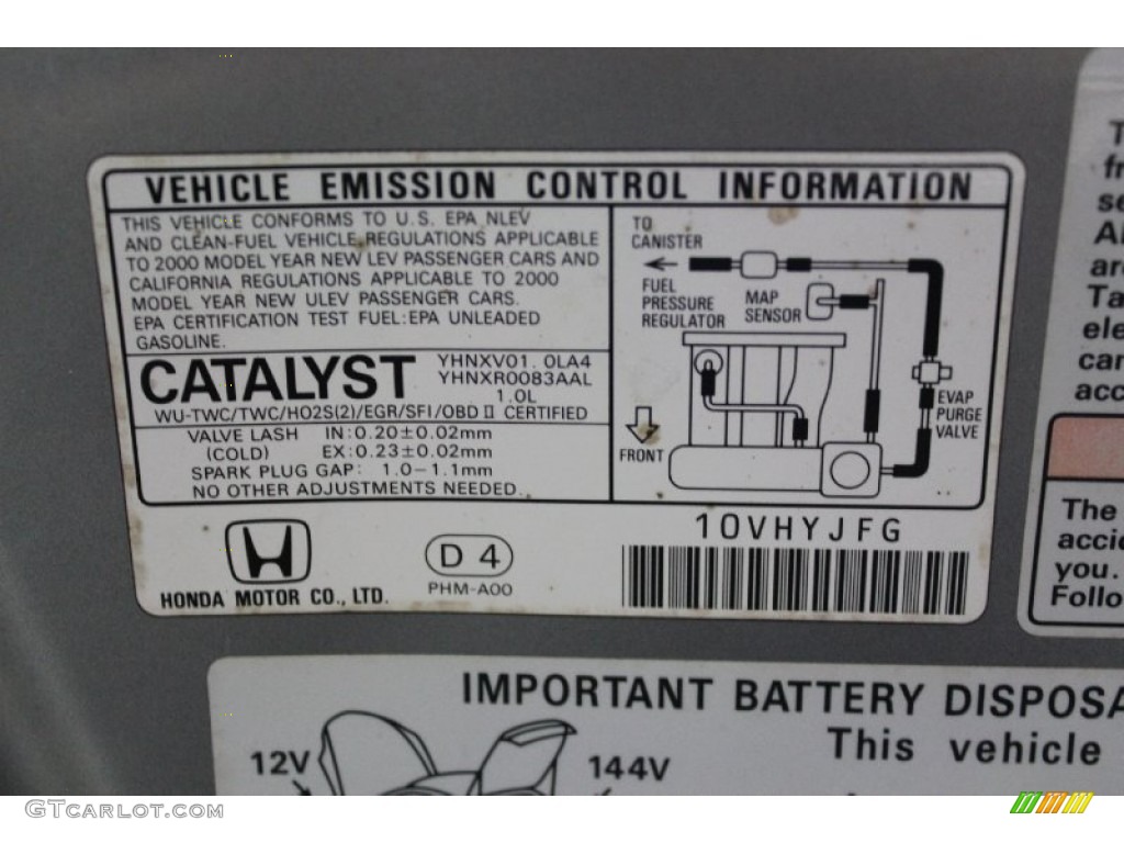2000 Honda Insight Hybrid Info Tag Photos
