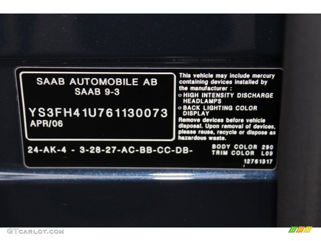 2006 Saab 9-3 Aero Sport Sedan Color Code Photos