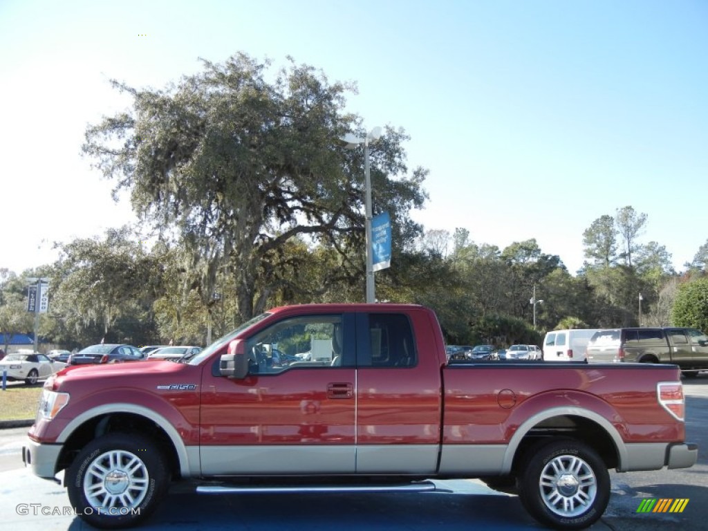 2010 F150 Lariat SuperCab - Red Candy Metallic / Tan photo #2