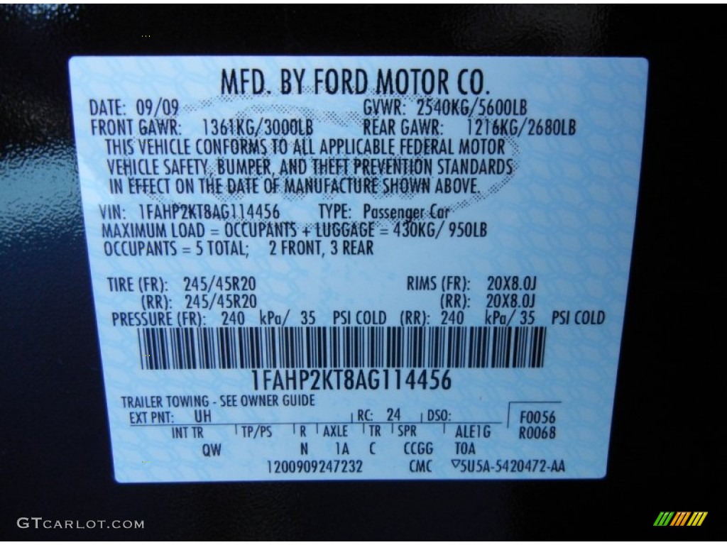 2010 Taurus Color Code UH for Tuxedo Black Metallic Photo #59868133