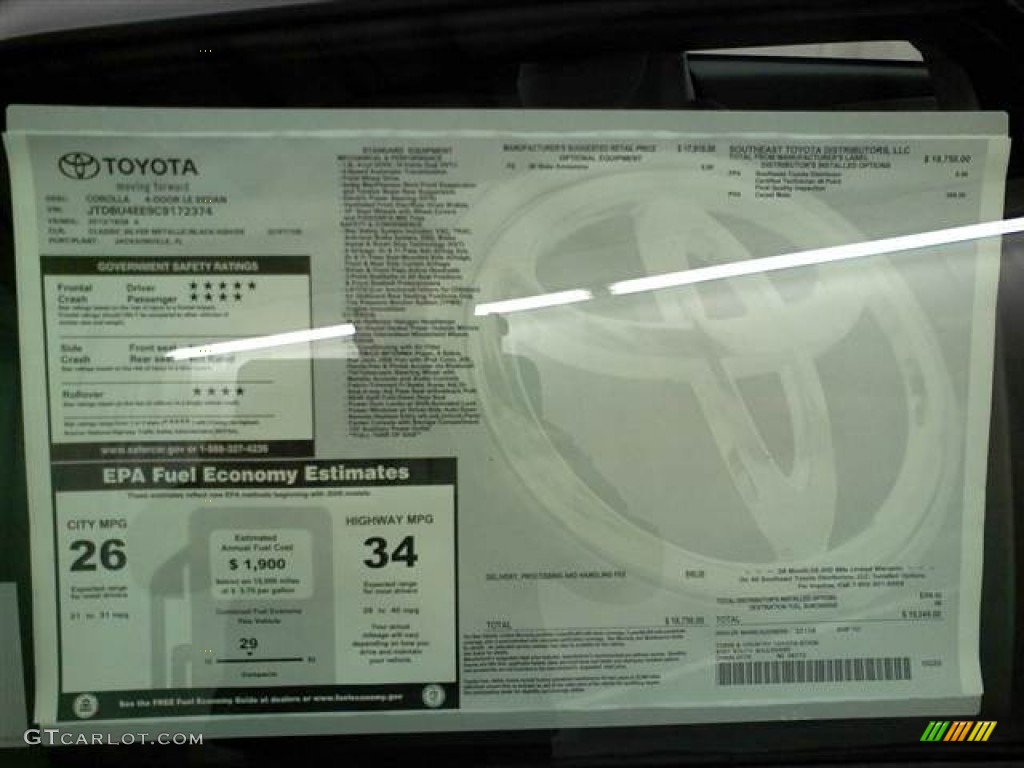 2012 Toyota Corolla LE Window Sticker Photos