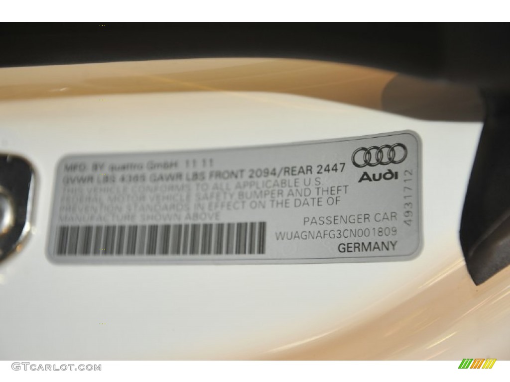 2012 Audi R8 5.2 FSI quattro Info Tag Photo #59876606