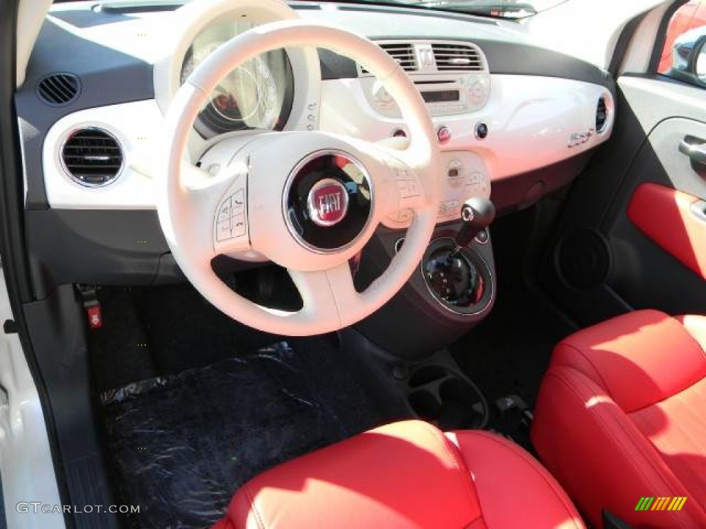 2012 500 c cabrio Lounge - Bianco Perla (Pearl White) / Pelle Rossa/Avorio (Red/Ivory) photo #9