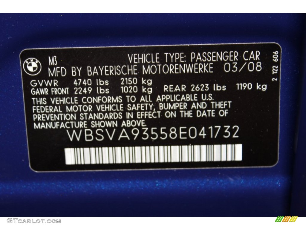2008 BMW M3 Sedan Info Tag Photo #59888204