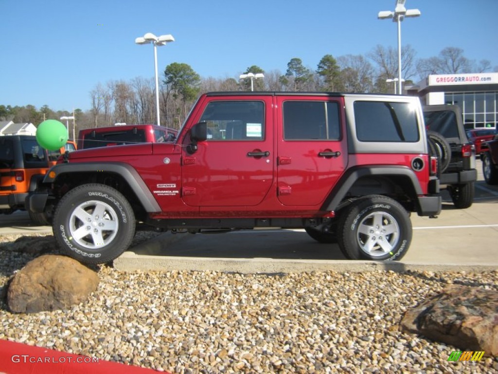 Deep Cherry Red Crystal Pearl 2012 Jeep Wrangler Unlimited Sport S 4x4 Exterior Photo #59892008