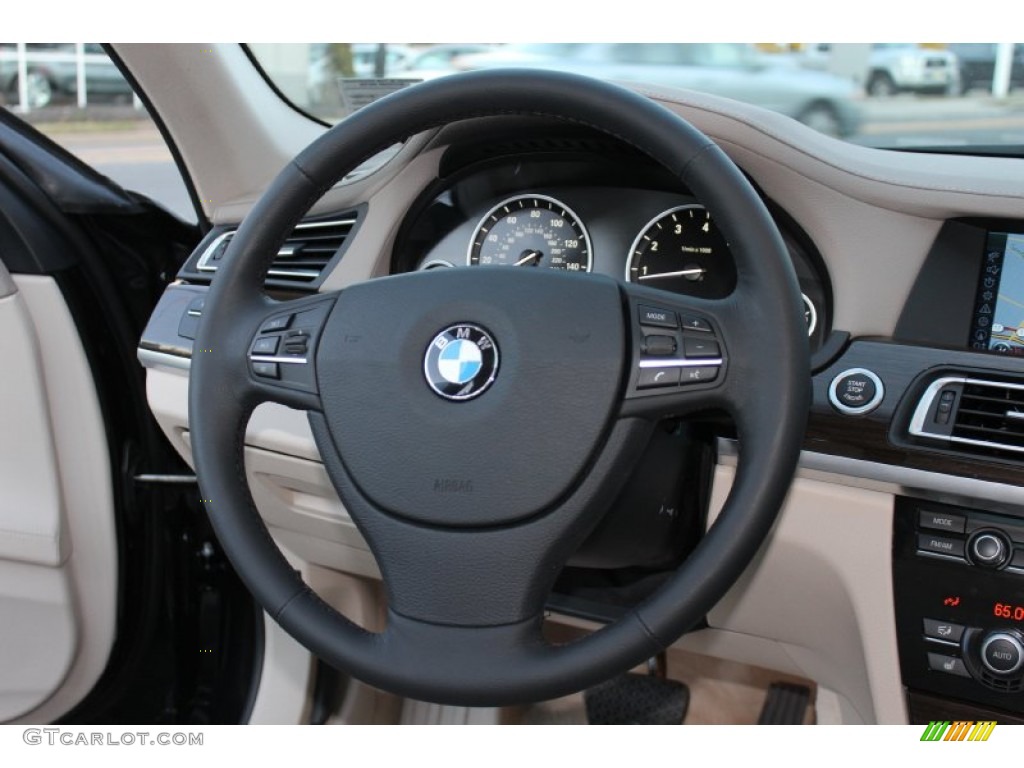2009 BMW 7 Series 750i Sedan Oyster Nappa Leather Steering Wheel Photo #59894156