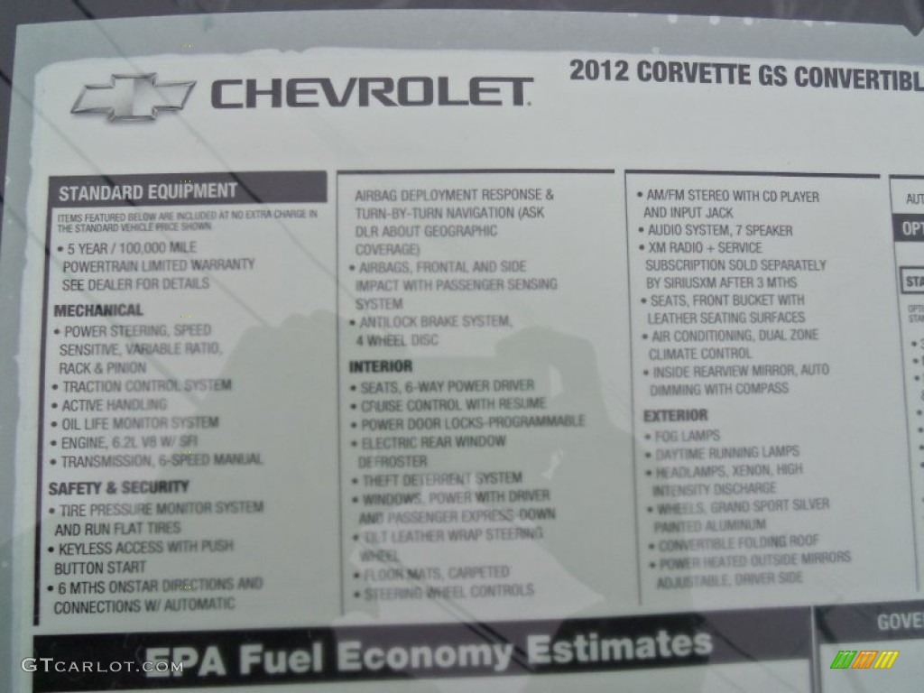 2012 Chevrolet Corvette Centennial Edition Grand Sport Convertible Window Sticker Photo #59897528