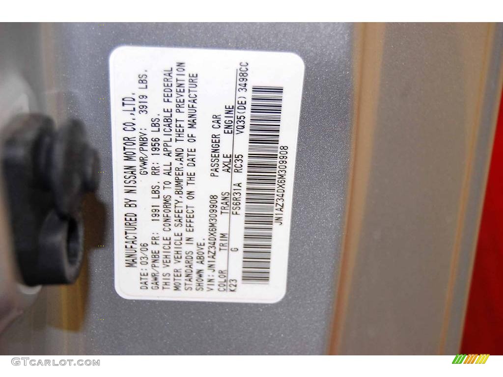 2006 350Z Color Code K23 for Silver Alloy Metallic Photo #5990436