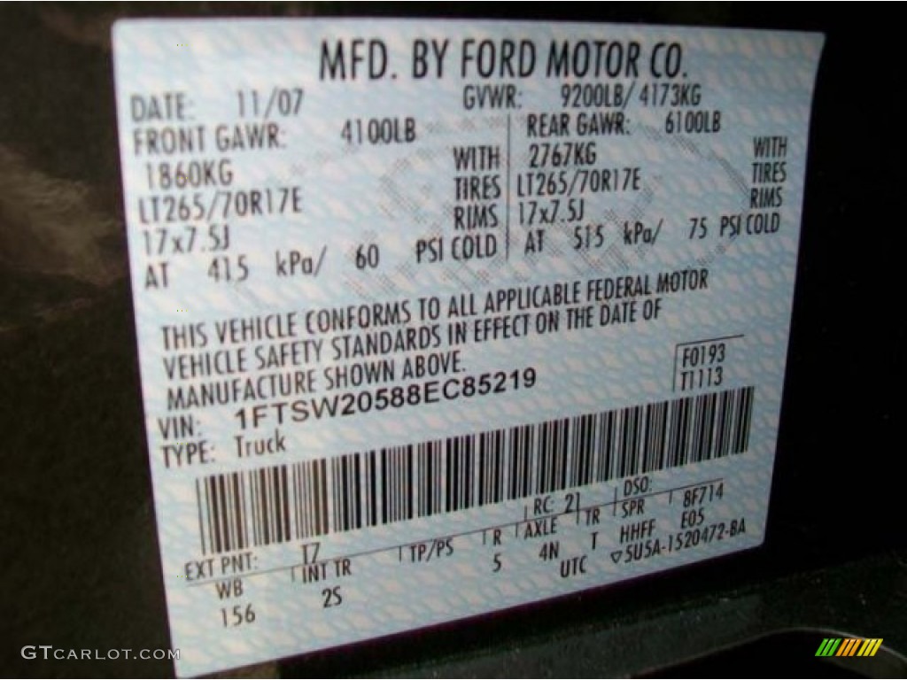 2008 F250 Super Duty Color Code T7 for Dark Stone Metallic Photo #59904926