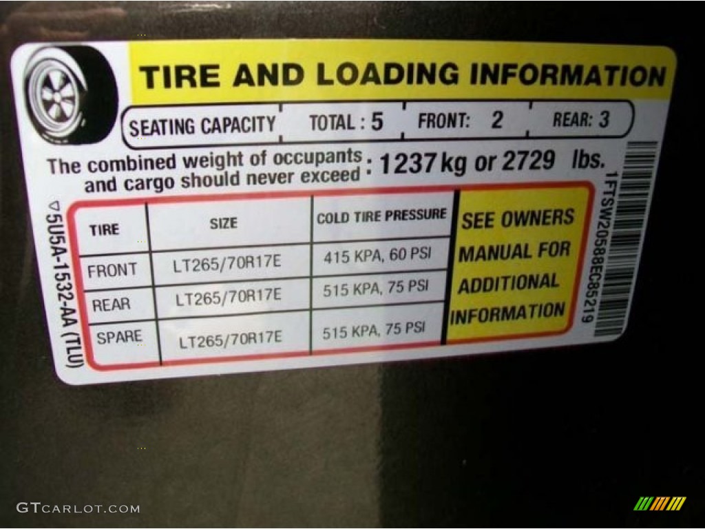 2008 Ford F250 Super Duty XLT Crew Cab Info Tag Photos