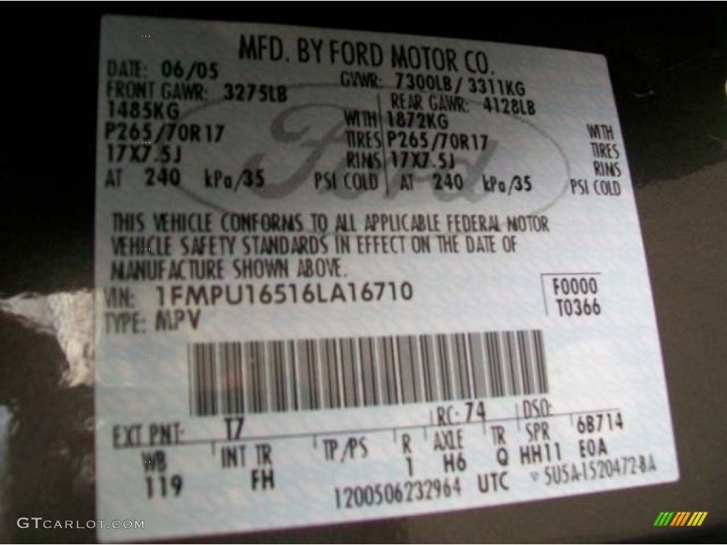 2006 Ford Expedition XLT 4x4 Color Code Photos