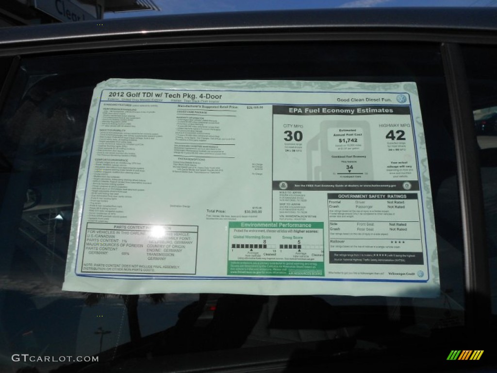 2012 Volkswagen Golf 4 Door TDI Window Sticker Photo #59909057