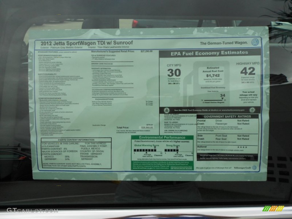 2012 Volkswagen Jetta TDI SportWagen Window Sticker Photo #59909276