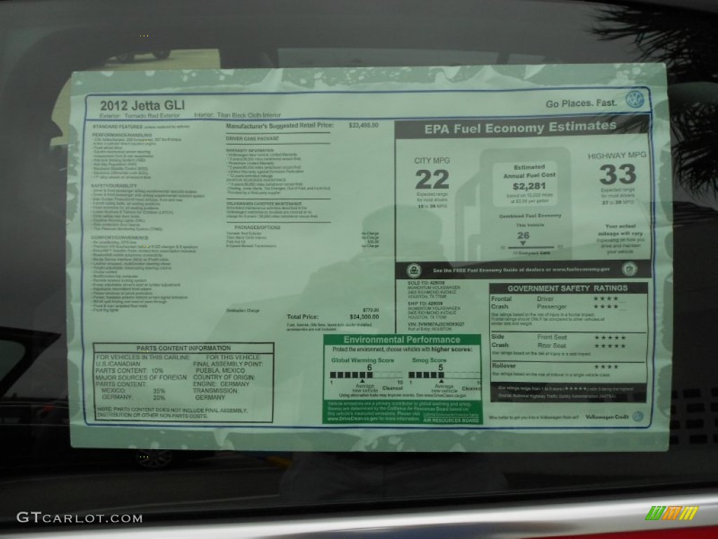 2012 Volkswagen Jetta GLI Window Sticker Photo #59910734