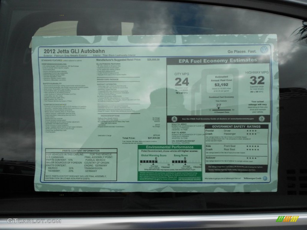 2012 Volkswagen Jetta GLI Autobahn Window Sticker Photo #59911328
