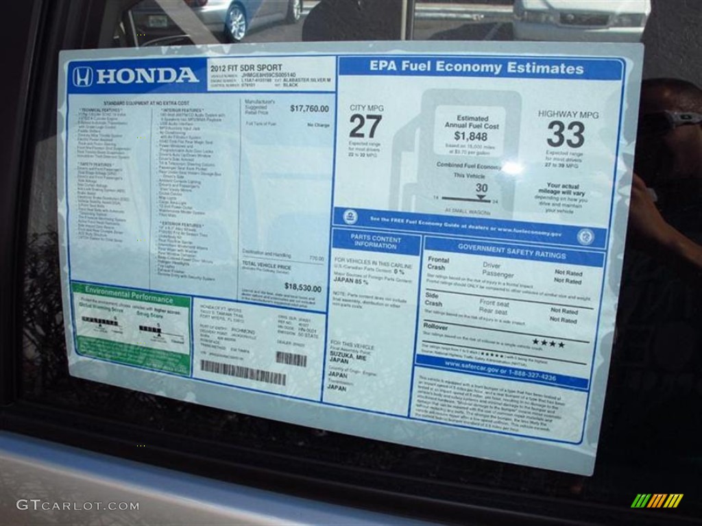 2012 Honda Fit Sport Window Sticker Photo #59925281