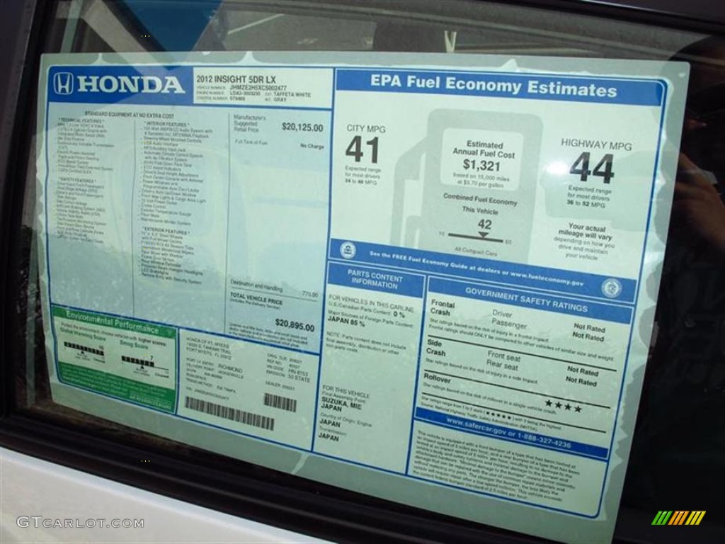 2012 Honda Insight LX Hybrid Window Sticker Photo #59925377