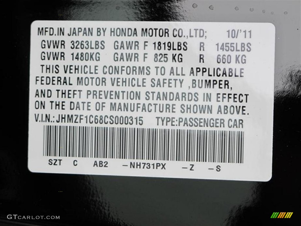 2012 Honda CR-Z EX Navigation Sport Hybrid NH731PX Photo #59925593