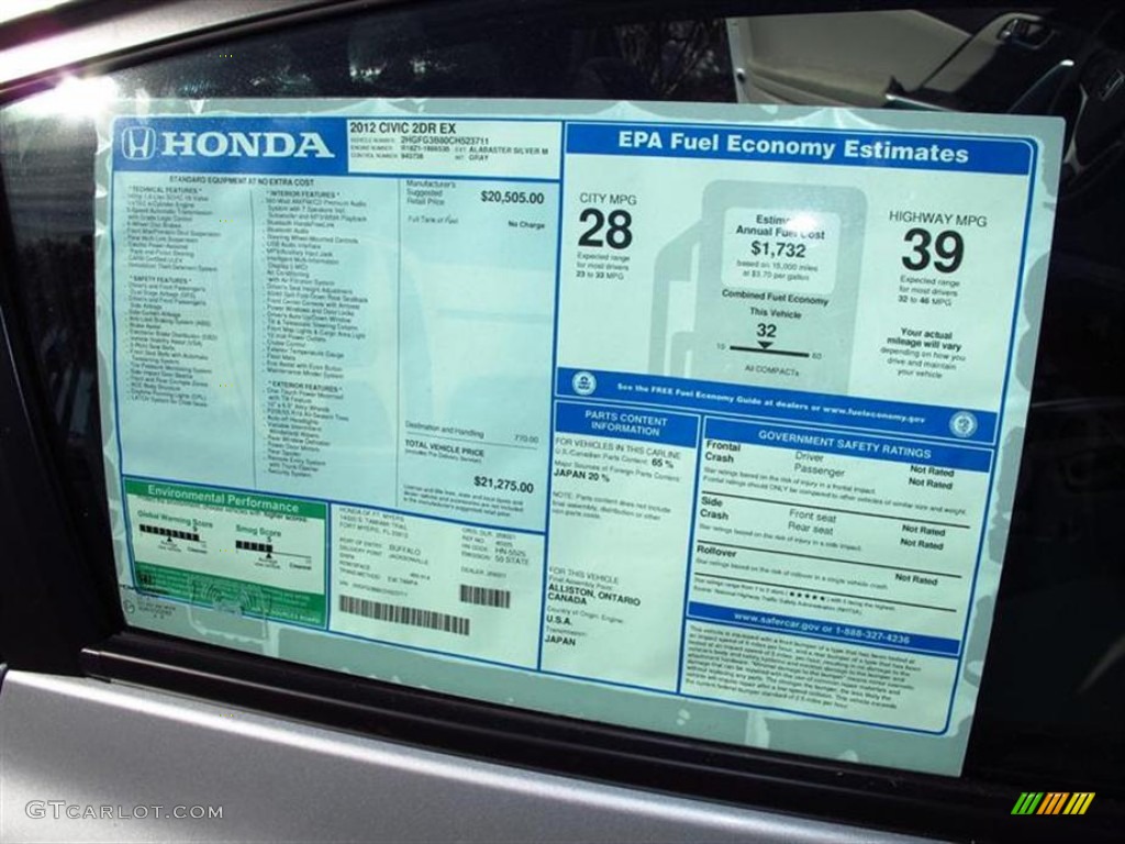 2012 Honda Civic EX Coupe Window Sticker Photo #59925866