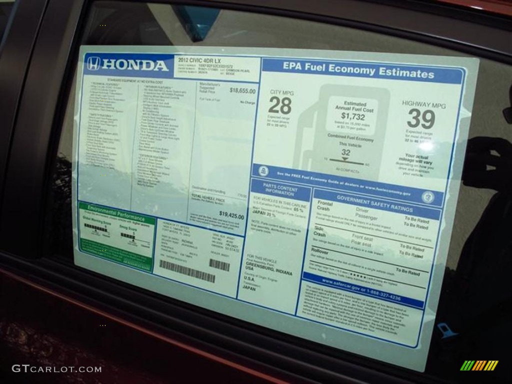 2012 Honda Civic LX Sedan Window Sticker Photo #59926574