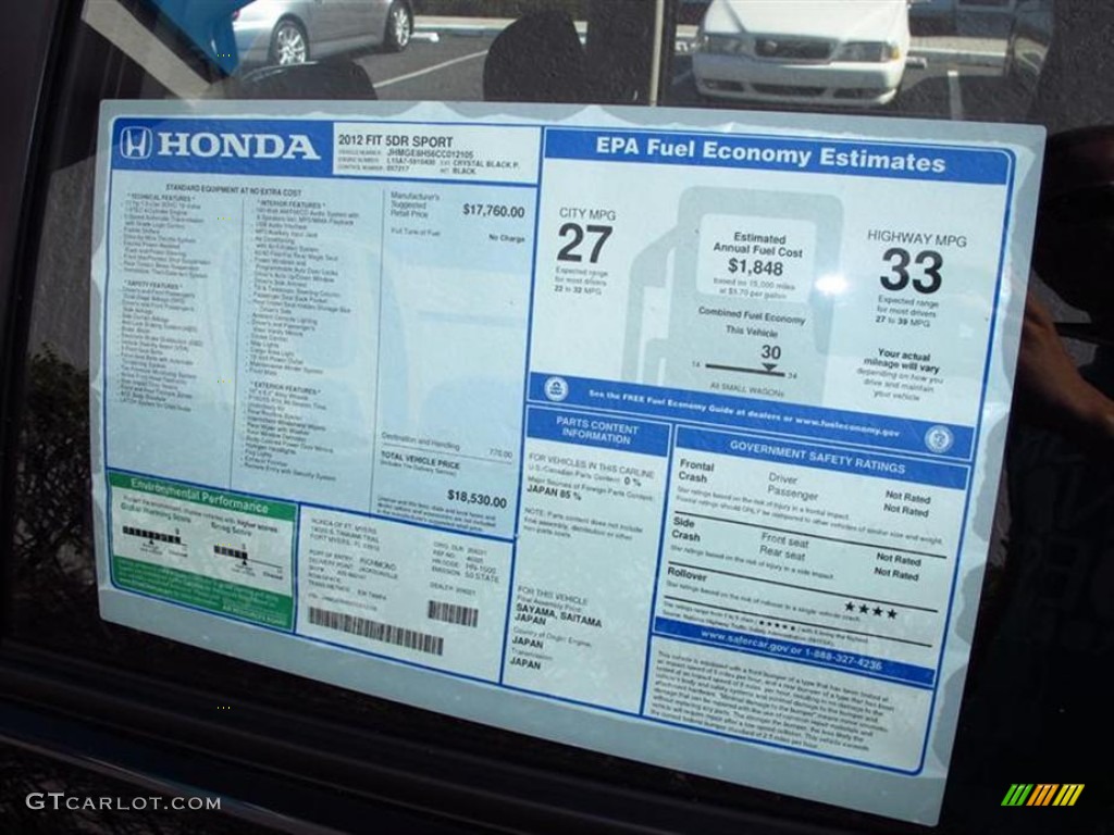 2012 Honda Fit Sport Window Sticker Photo #59927480