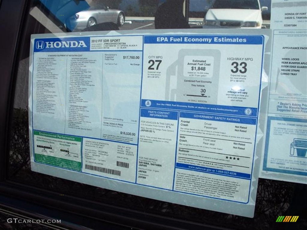 2012 Honda Fit Sport Window Sticker Photo #59927669