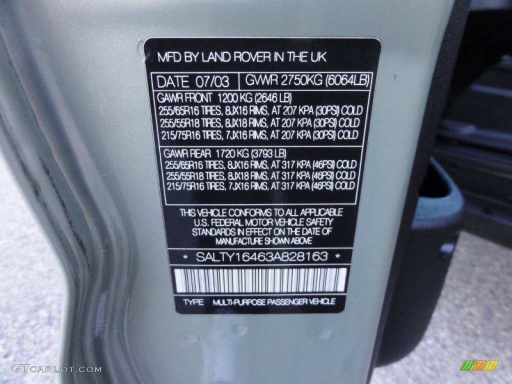 2003 Land Rover Discovery SE Info Tag Photo #59934929