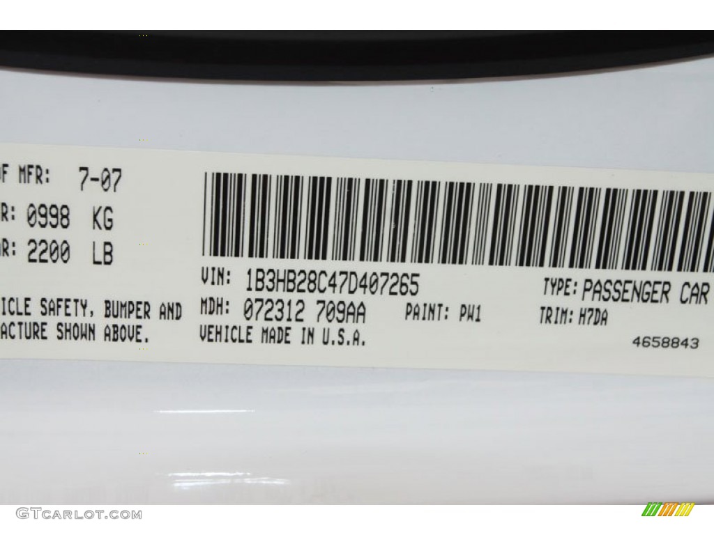 2007 Caliber Color Code PW1 for Stone White Photo #59935693