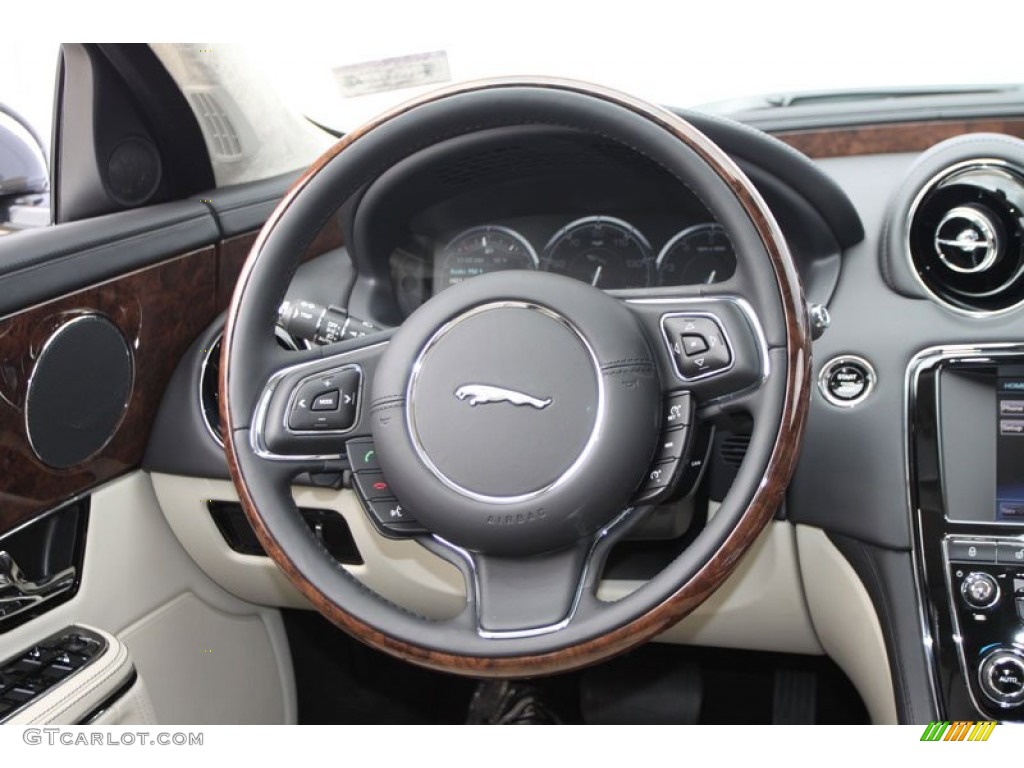 2012 Jaguar XJ XJL Portfolio Jet/Ivory Steering Wheel Photo #59935856