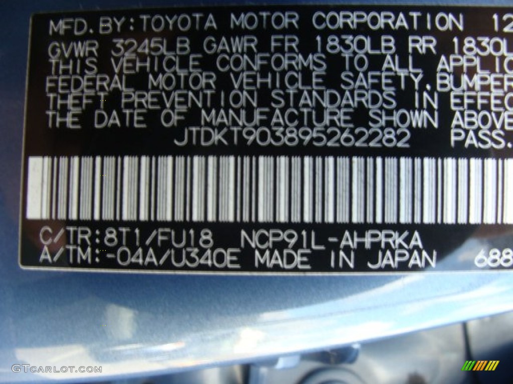 2009 Yaris Color Code 8T1 for Bayou Blue Pearl Photo #59938724