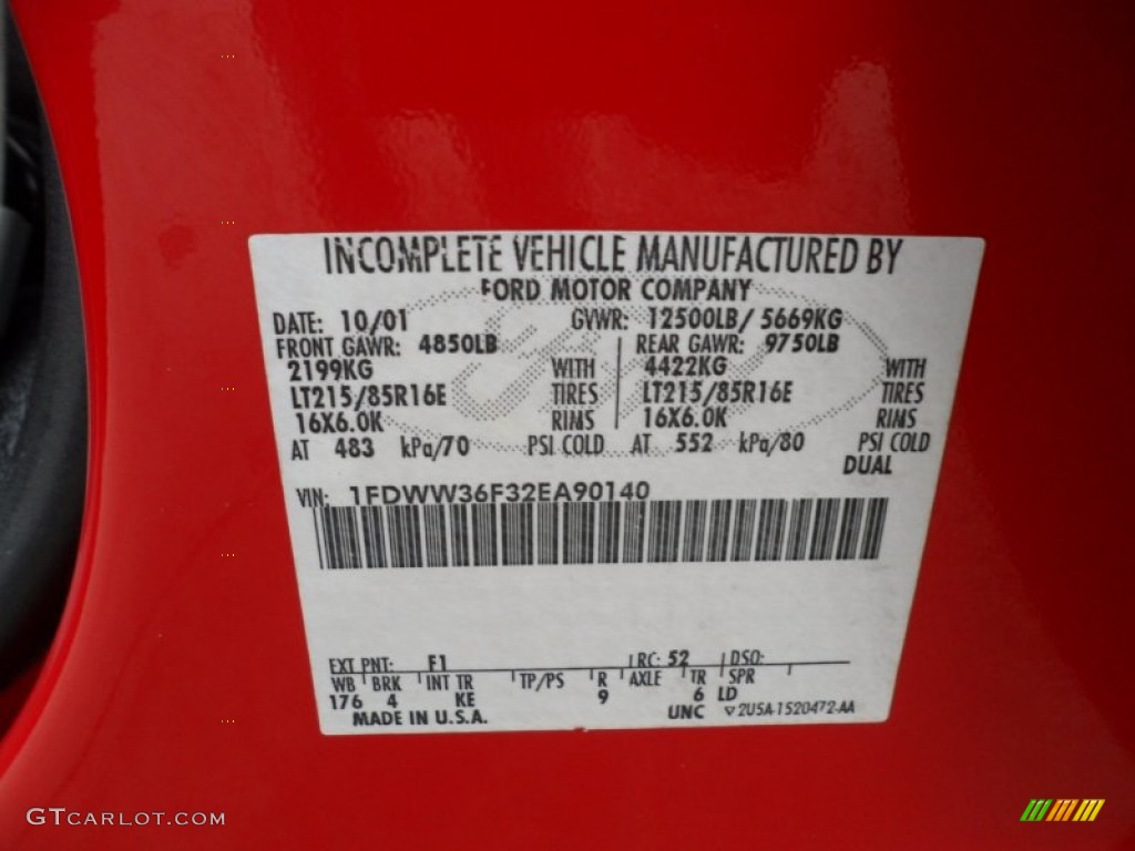 2002 F350 Super Duty Color Code F1 for Red Photo #59946443