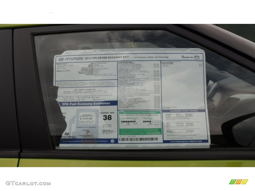 2012 Hyundai Veloster Standard Veloster Model Window Sticker Photo #59946689