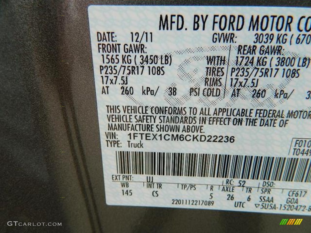 2012 F150 Color Code UJ for Sterling Gray Metallic Photo #59958848