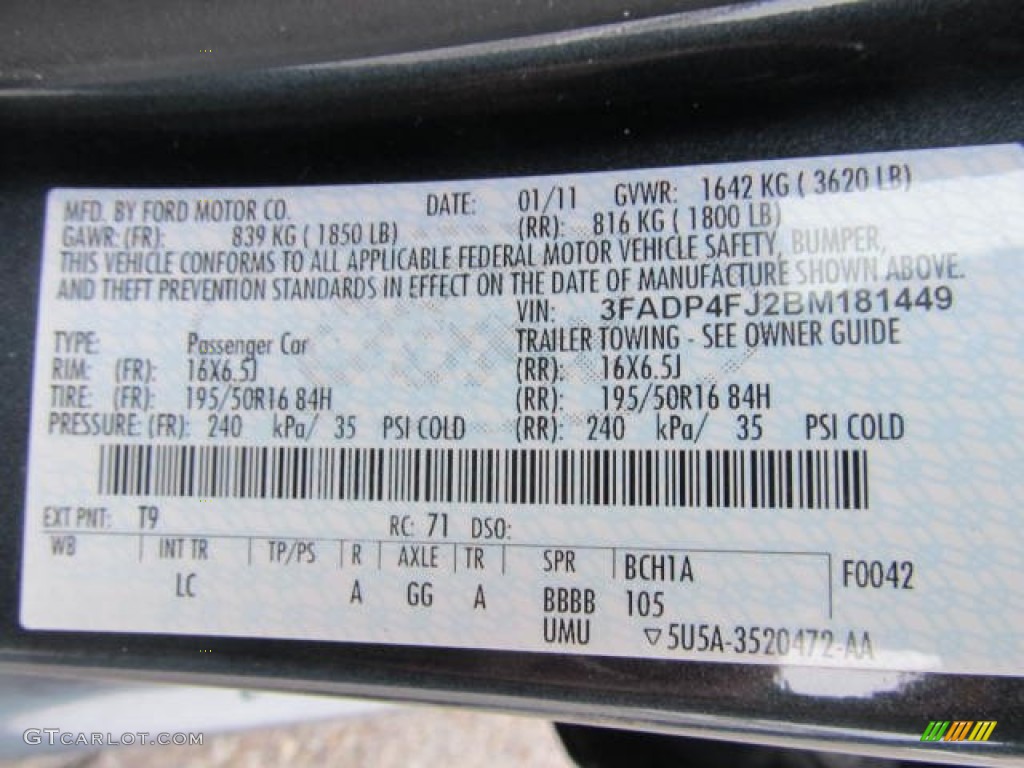 2011 Fiesta Color Code T9 for Monterey Grey Metallic Photo #59960340